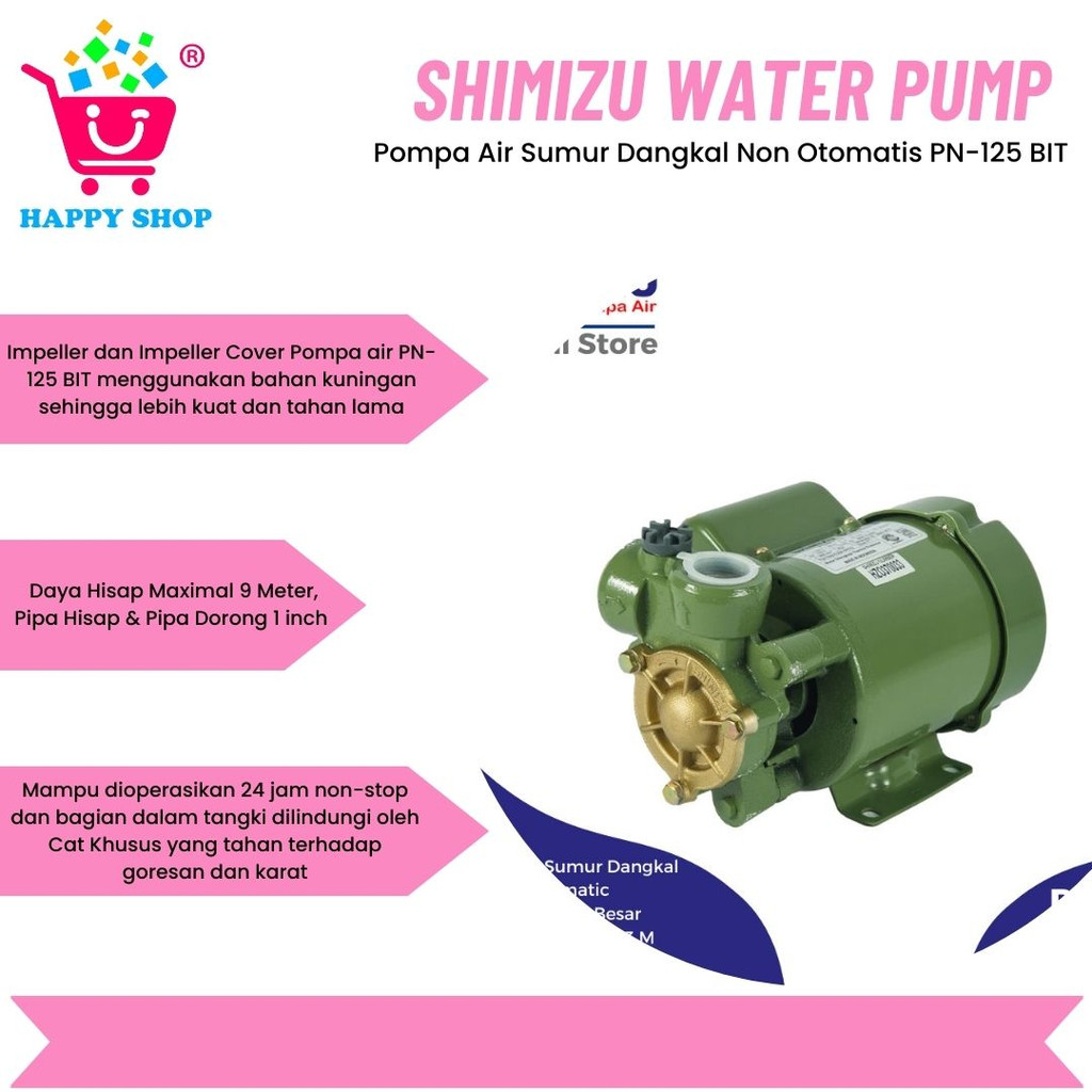 Shimizu Water Pump / Pompa Air Sumur Dangkal Non Otomatis PN-125 BIT