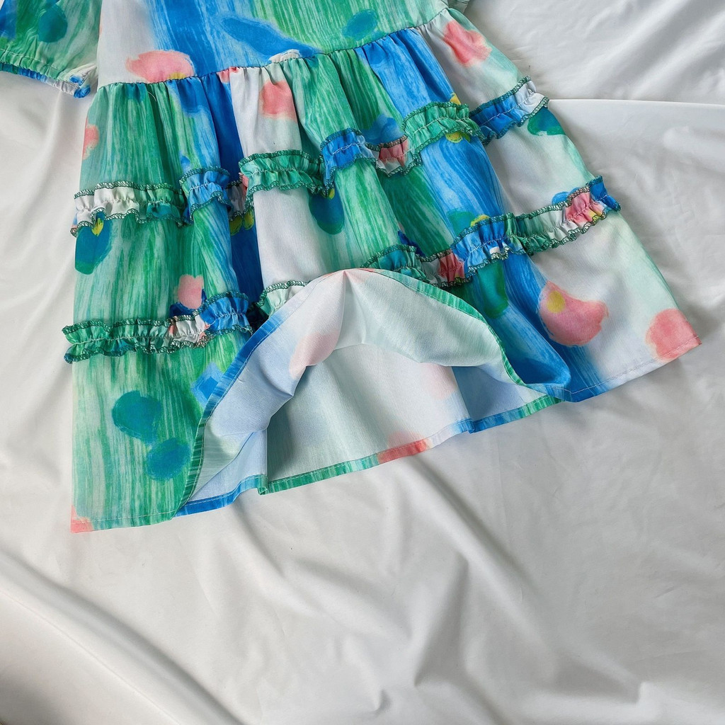 Pretty Dress Anak Perempuan Motif Tropical Tie Dye Pita Bahu