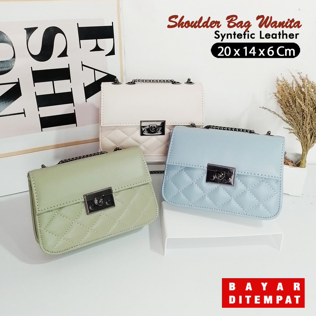 Tas wanita polos tali rantai shoulder bag tas selempang cewek slingbag hand bag kulit sintetis