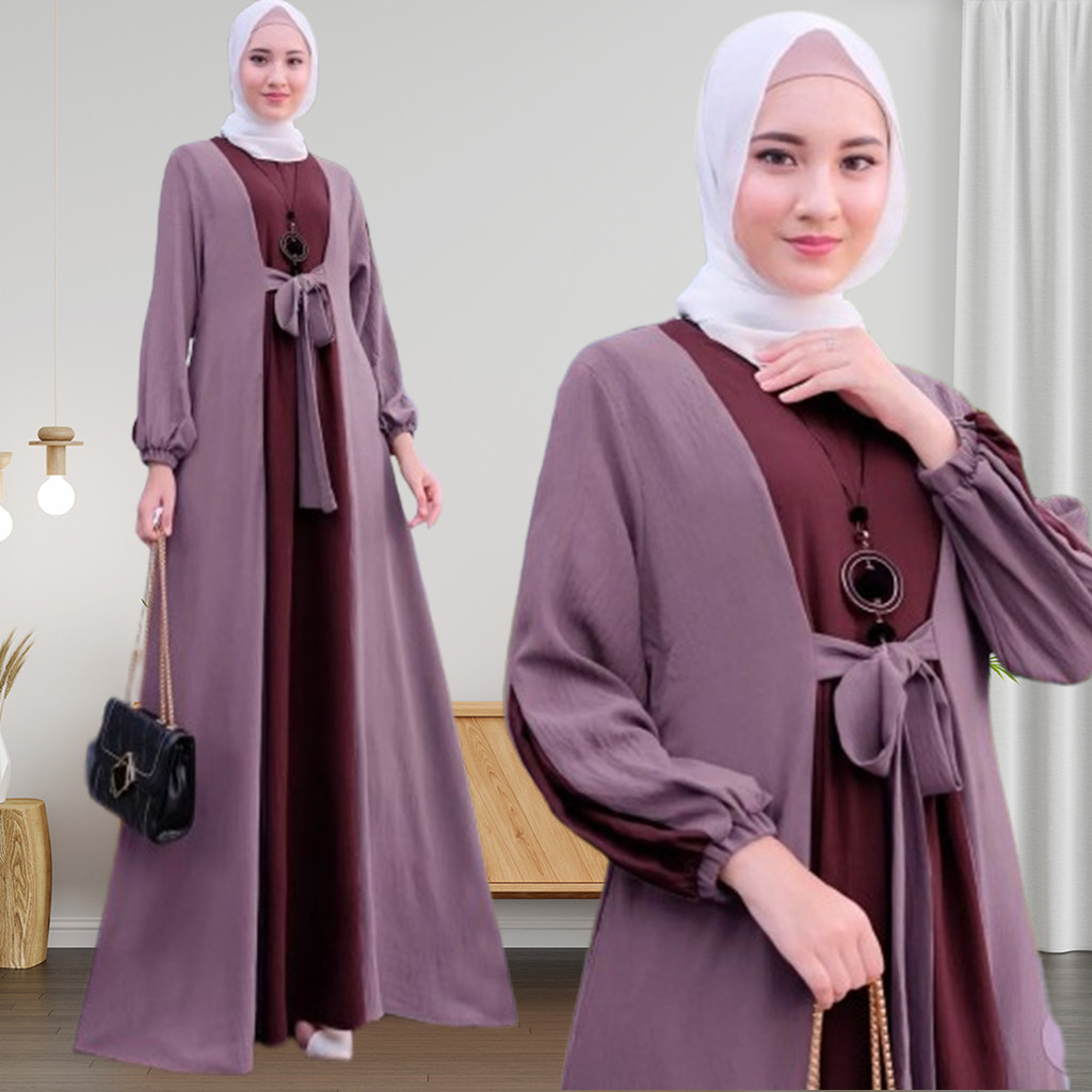 Baju Gamis Wanita IAJ001 Bahan Crinkle Airflow Tangan Panjang Dress