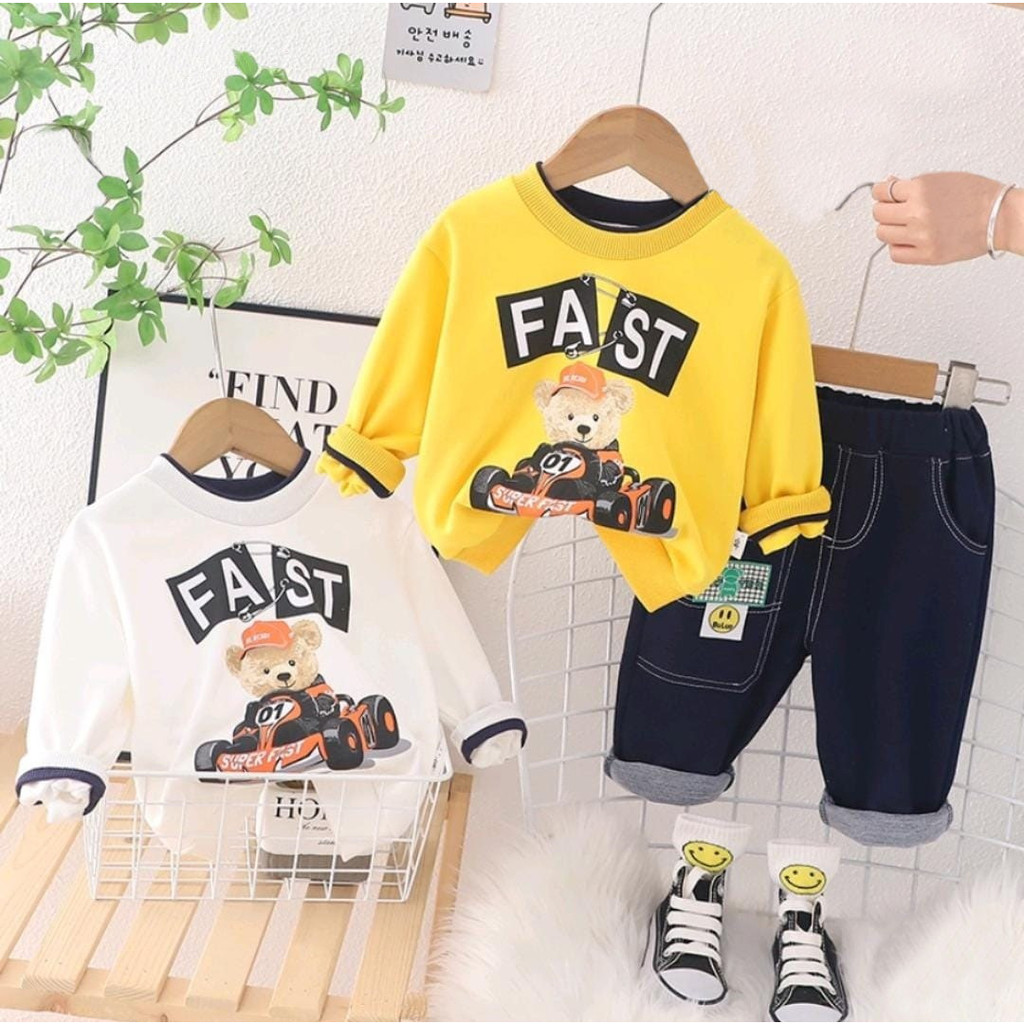 NEW FASHION SETELAN SWEATER FASH DENIM ANAK LAKI-LAKI DAN PEREMPUAN USIA 1-5 TAHUN TERBARU MASA KINI