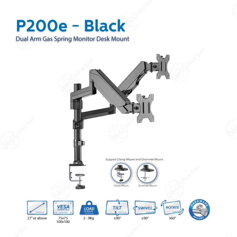 BRACKET MONITOR DESKMOUNT GAS SPRING OXIMUS P200e TILT SWIVEL ROTATE