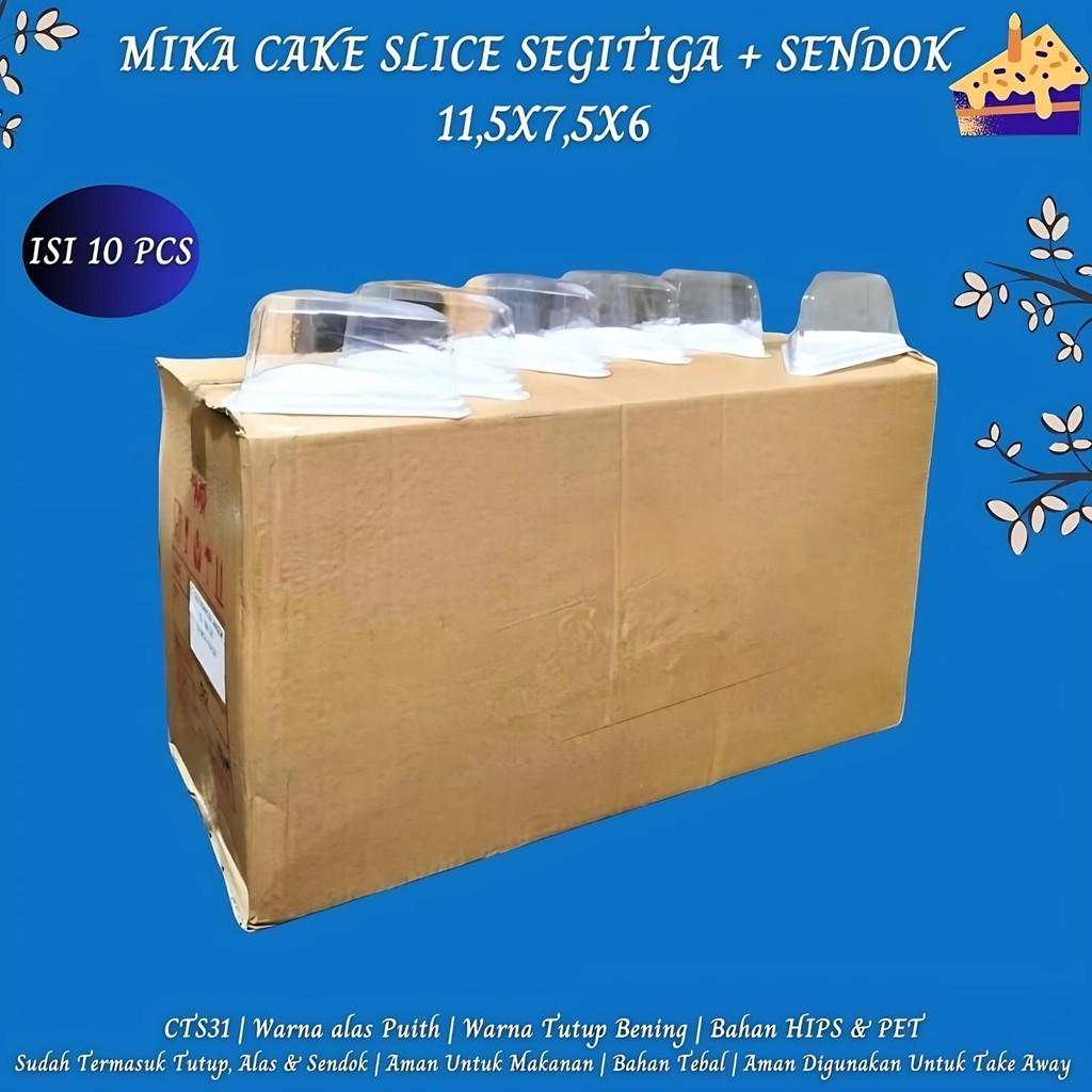 Mika Cake Segitiga Plus Sendok Mika 11,5X7,5X6 (Isi 10 Pcs-CTS31)