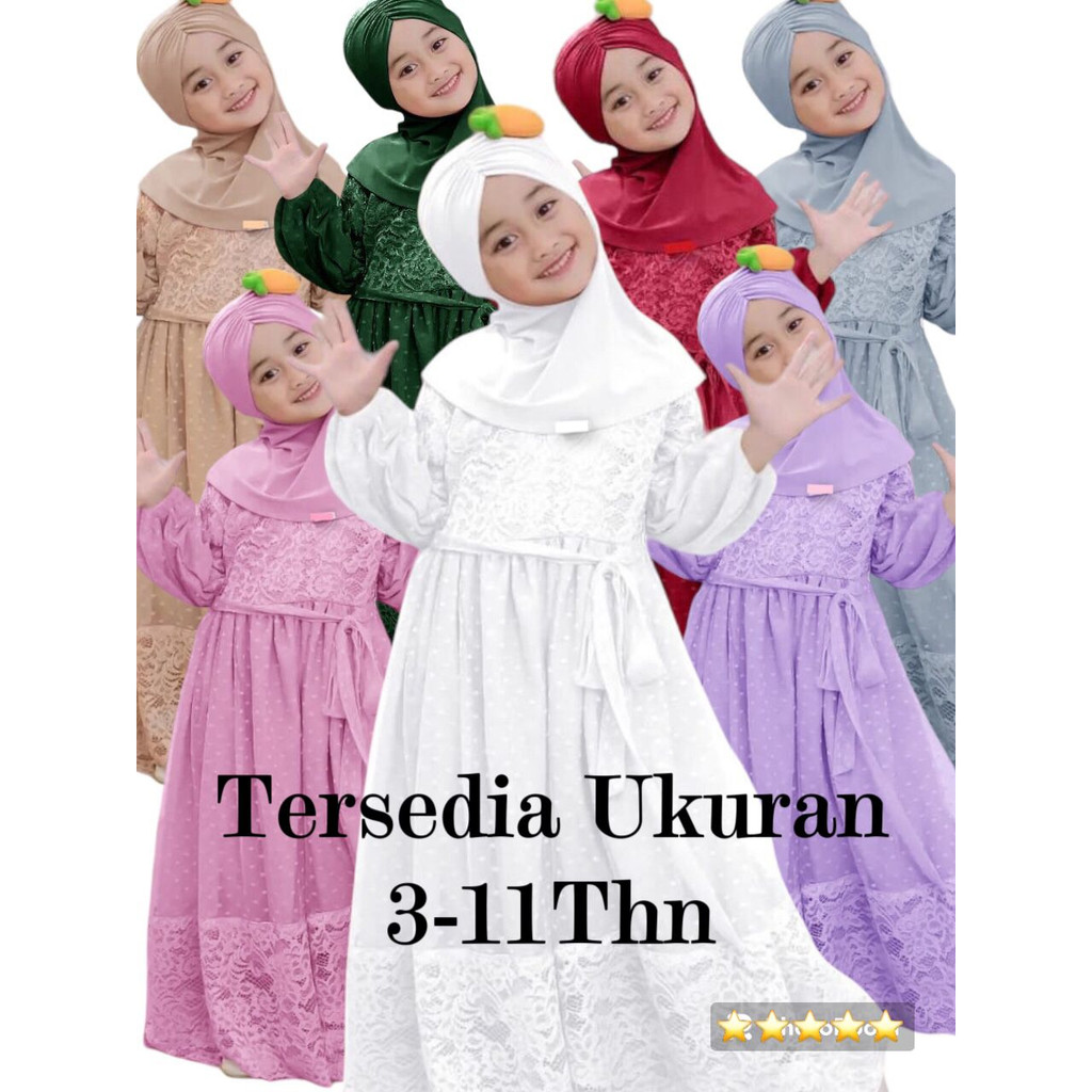 Gamis anak perempuan Belinda 3-11thn / gamis anak / baju muslim anak perempuan / gamis anak warna pu