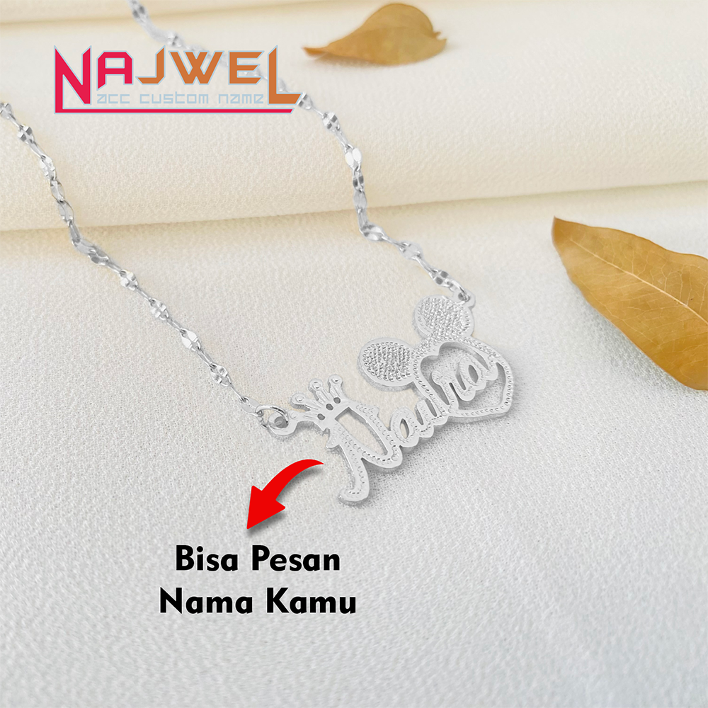 Kalung Nama Custom Anak Desain Liontin Karakter Cartoon Spesial Aksesoris Custom Premium Titanium