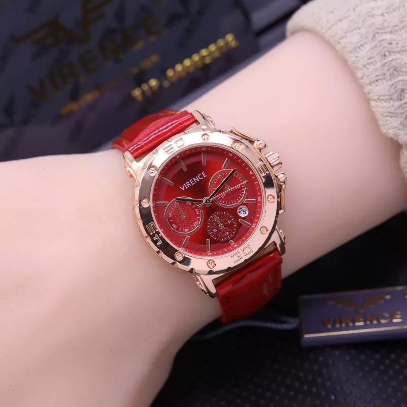 Jam Tangan Analog Virence Wanita Tali Kulit Tanggal Aktif Jam Tangan Keren