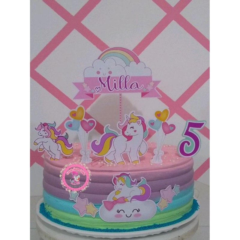 Topper cake FREE Custom Nama Tema Unicorn / baner kue ultah