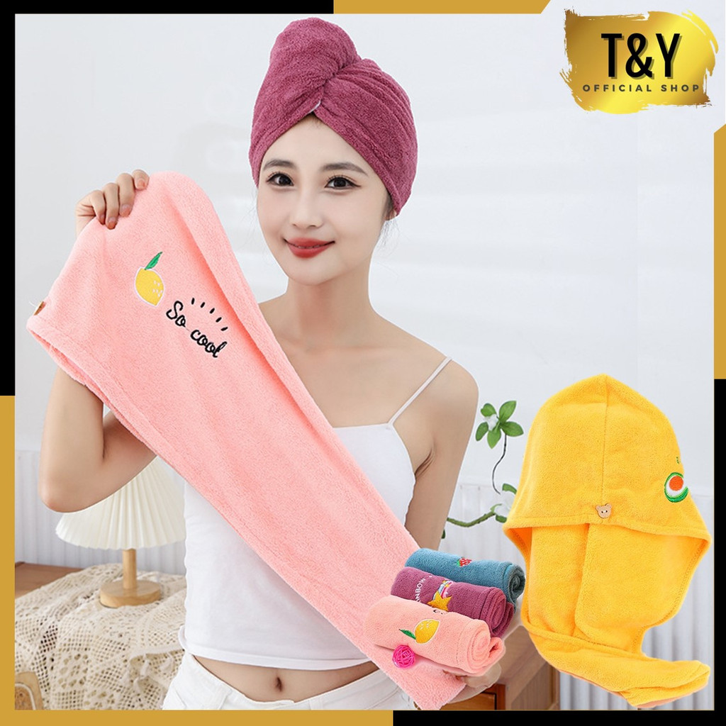 T&amp;Y Handuk Keramas Highquality Karakter Cepat Kering Fashion Wanita Magic Towel Hairtowel Handuk Turban Microbulu Handuk Kancing Kramas Handuk Rambut Onehand