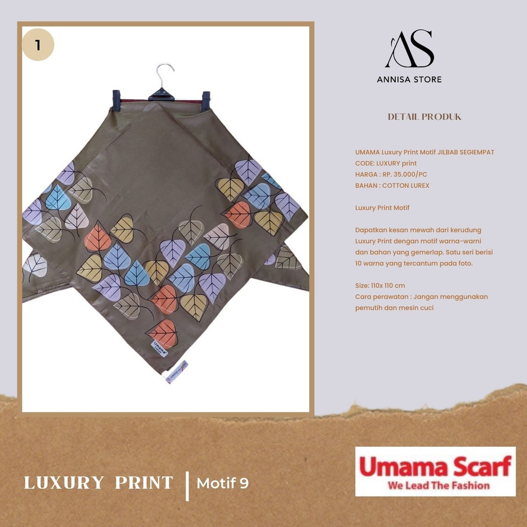 HIJAB SEGI EMPAT UMAMA LUXURY PRINT MOTIF 9 / UMAMA SCRAF JILBAB SEGIEMPAT MODEL LUXURY PRINT MOTIF 