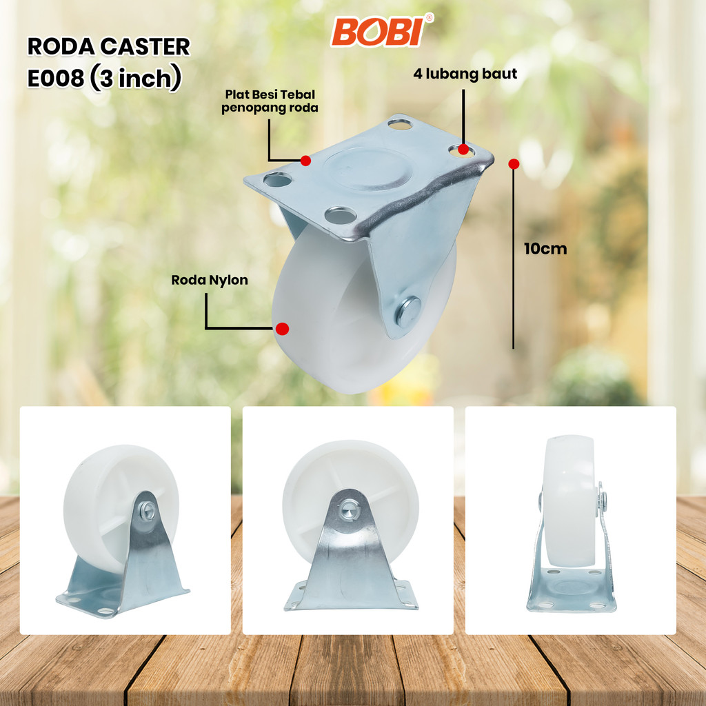 Roda Caster PVC NYLON // Roda Etalase Lemari 3 inch // Roda Serbaguna BOBI - Warna Random