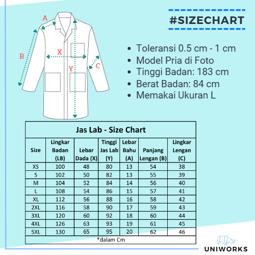 UNIWORKS Jas Laboratorium Lengan Panjang Karet Seri WRST Warna Putih dengan Karet di Pergelangan