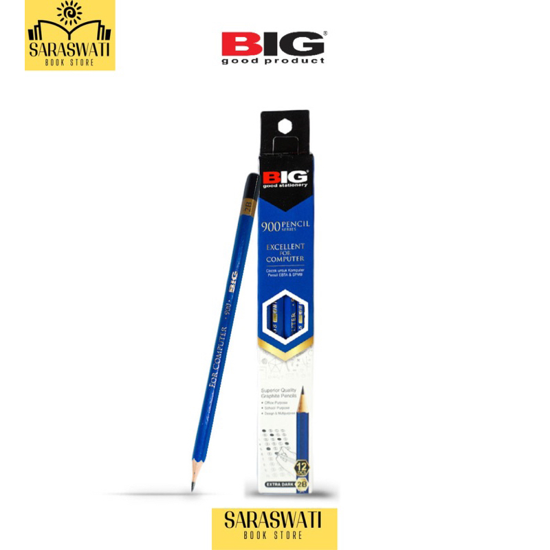

12 Pcs BIG Pensil 2B Standar Ujian Komputer Graphite Pencil Extra Dark PS-900