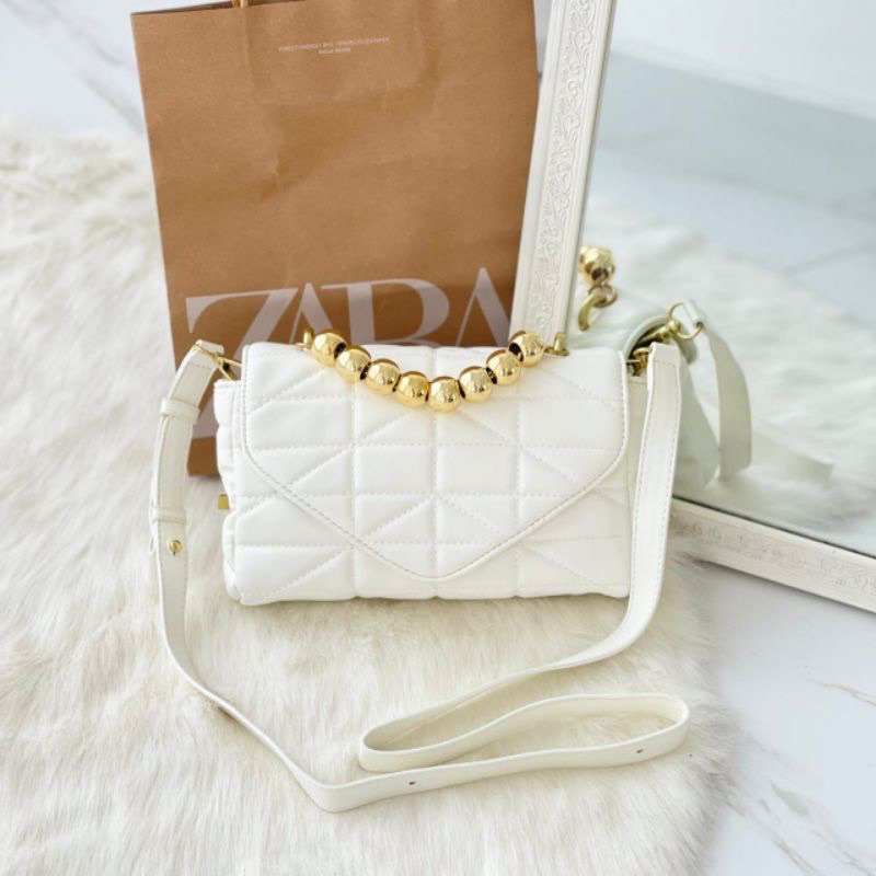 tas ZARA QUILTED PEARLS + PAPERBAG crossbody tas selempang wanita tas import