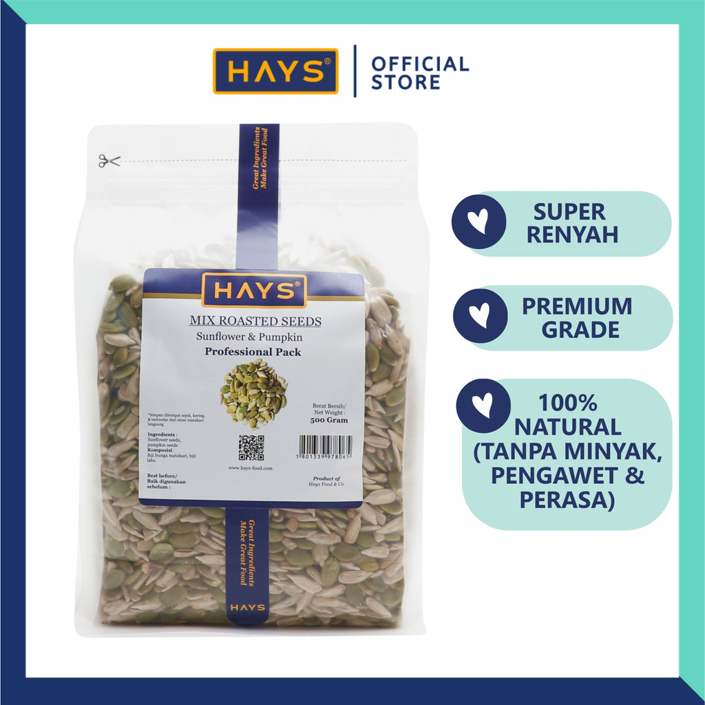 Mix Roasted Seeds 500 Gram (Pumpkin seeds + Sunflower seeds) / (Biji labu + Biji bunga matahari) 500 Gram - HAYS