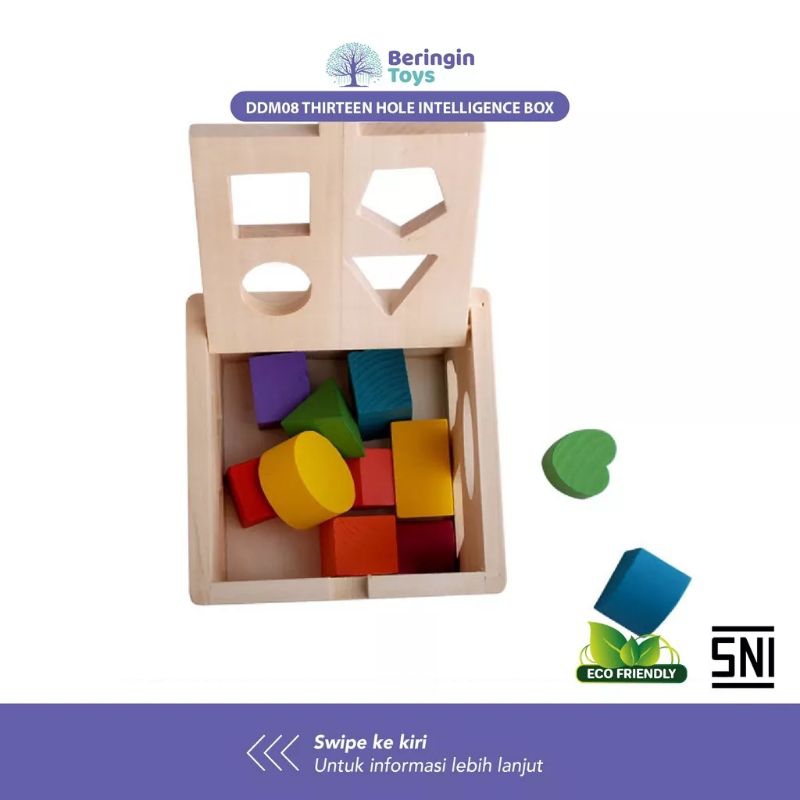 BT DDM08 Thirteen Hole Intelligence Box - Wooden Shape Mainan Box Puzzle - Wooden