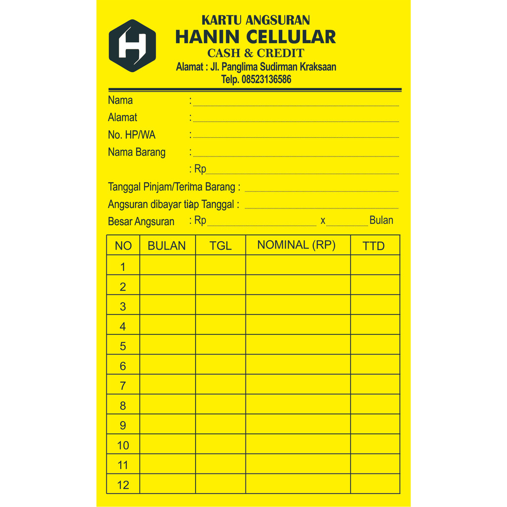 

KARTU ANGSURAN BARANG MINGGUAN/BULANAN