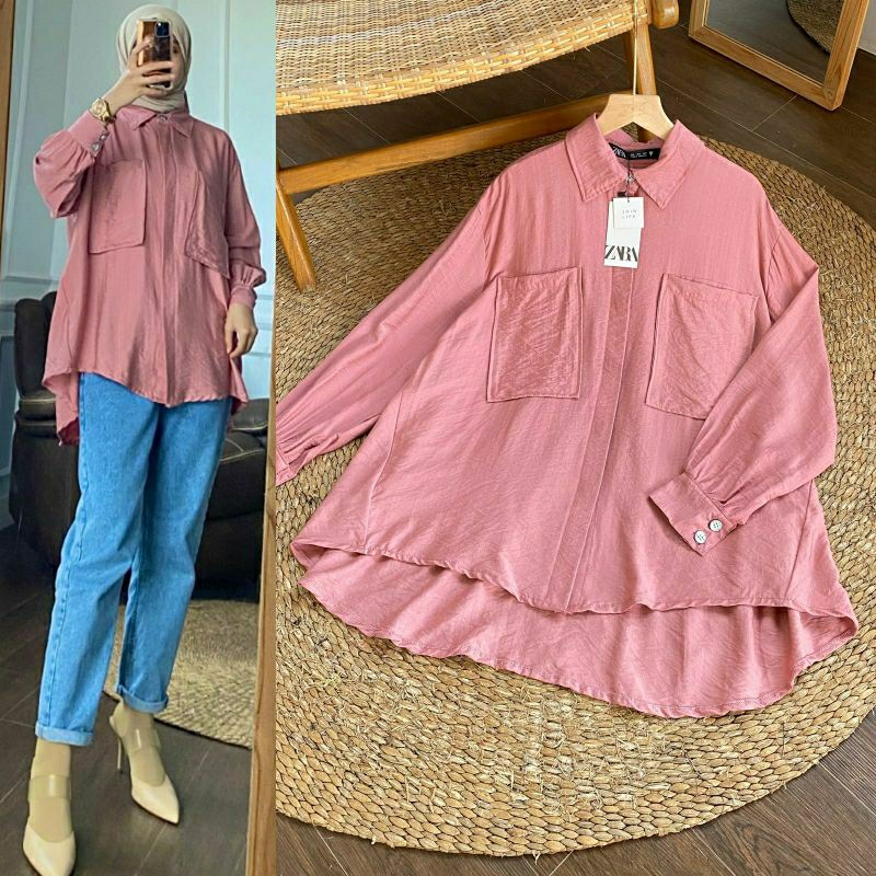 Paris Zara Top, BLOUSE / TOP / KEMEJA WANITA JUMBO POLOS CANTIK MODIS FIT XXXL LD 130 BAHAN POLO LINEN PREMIUM KANCING AKTIF TERMURAH OOTD KEKINIAN TERLARIS