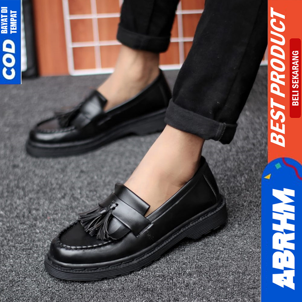 ABRHM Sepatu Loafers Docmart Formal Pantofel Kerja Pria Hitam