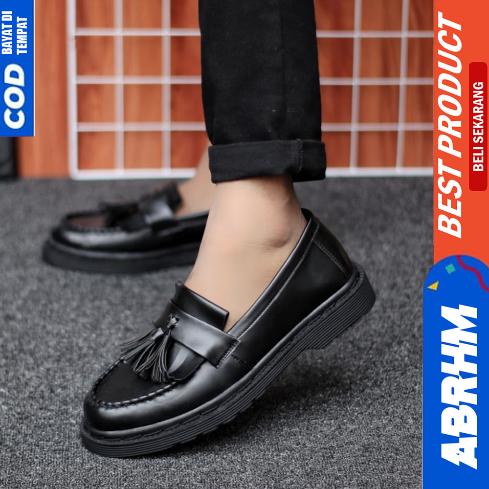 ABRHM Sepatu Loafers Pria Docmart Formal Pantofel Kerja Pria Hitam