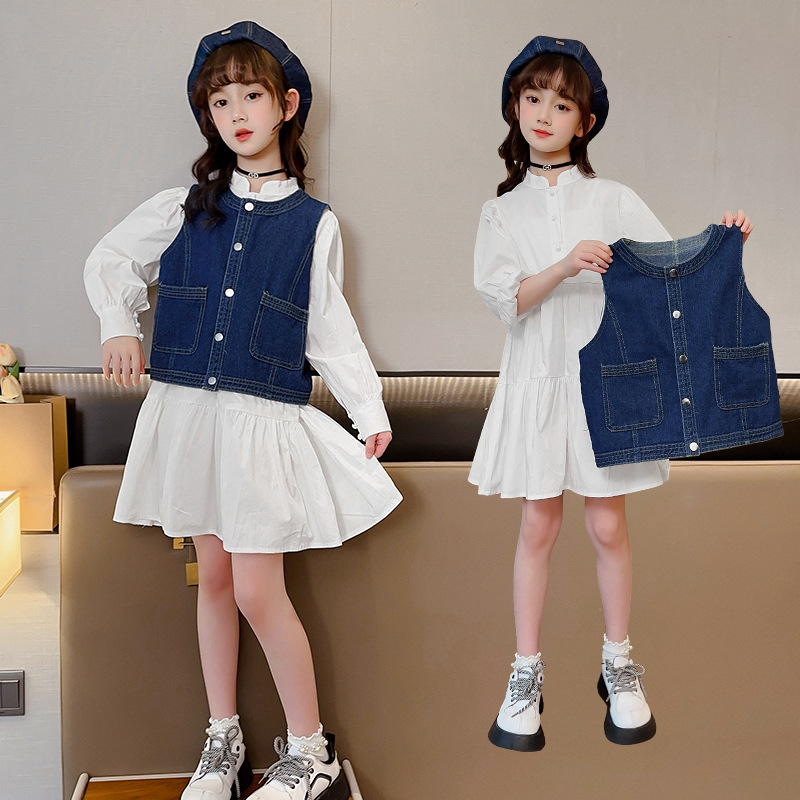 DR2-Dress Anak Perempuan Pure White + Rompi Jeans