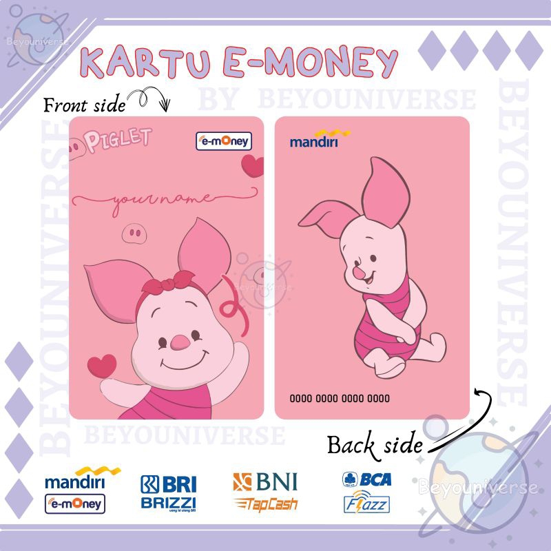 Emoney Etoll custom Piglet from Winnie the Pooh cute baby pig bayi babi lucu custom nama Kartu Mandi