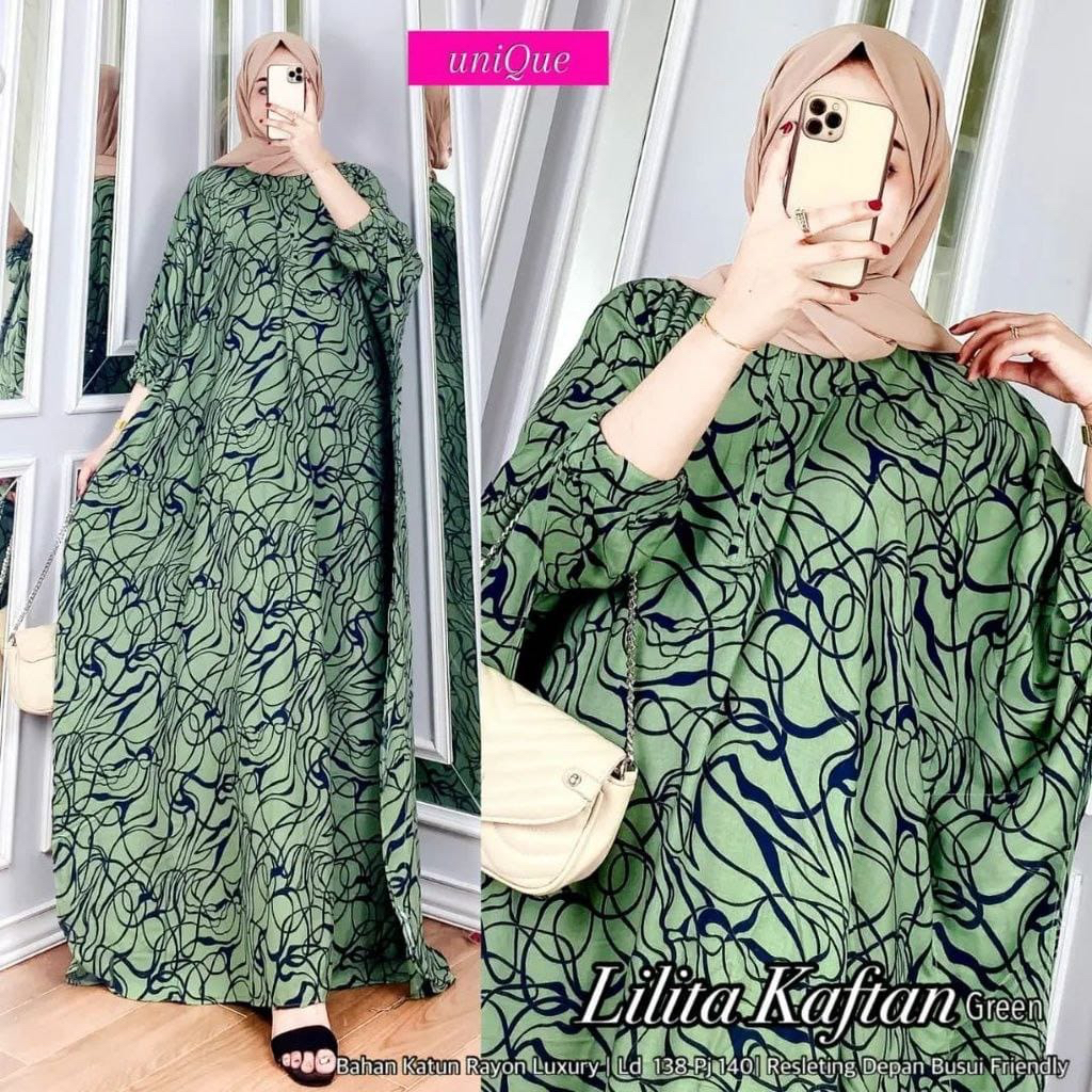 Kaftan Wanita - Taria Kaftan Kondangan Size Jumbo Motif Batik Loreng Busui Lengan Panjang Rayon Premium by Batik A W