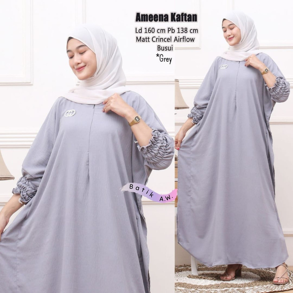 Kahia Kaftan Crinkle Airflow - Kaftan Wanita Kondangan Size Jumbo XXXL Polos Warna Busui Lengan 7/8 Matt Crinkle Airflow Premium