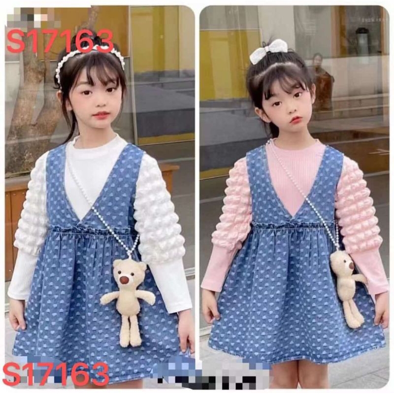 Setelan Dress Overall Anak Perempuan Import umur 4-7tahun