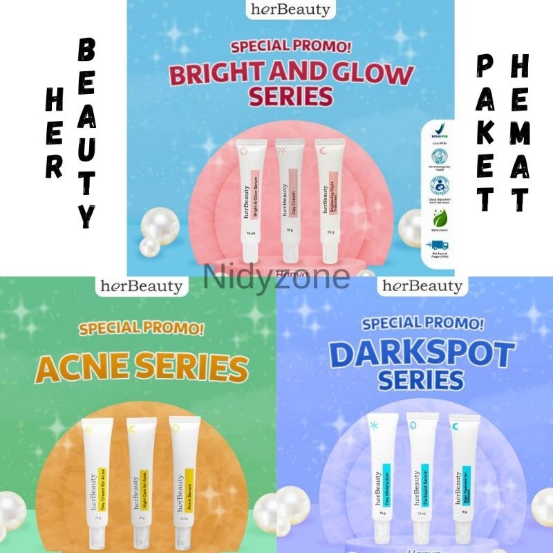 HERBEAUTY SKINCARE PAKET HEMAT BRIGHT AND GLOW ACNE DARKSPOT