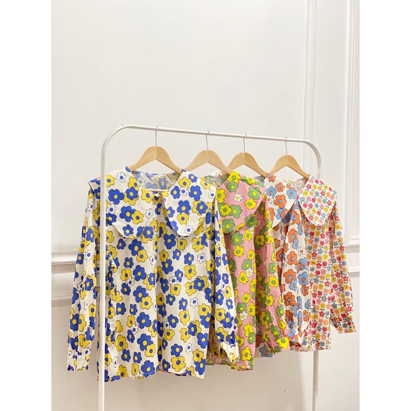 Duwwy Top / Blouse Wanita / Atasan Motif Bunga / kemeja bangkok