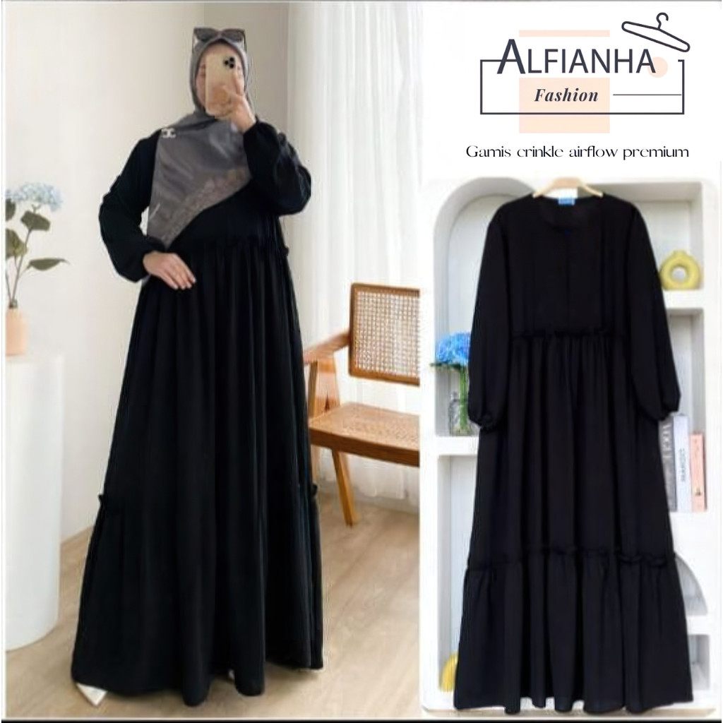 Dress Polos Wanita Kekinian Crinkle Airflow Premium LD 105 by Alfianha Berlabel Alfianha