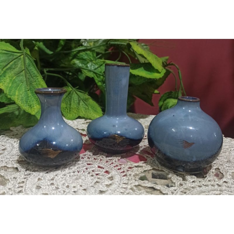 Pajangan 1 set Guci mini kenangan Souvenir keramik Jadul isi 3pcs mulus