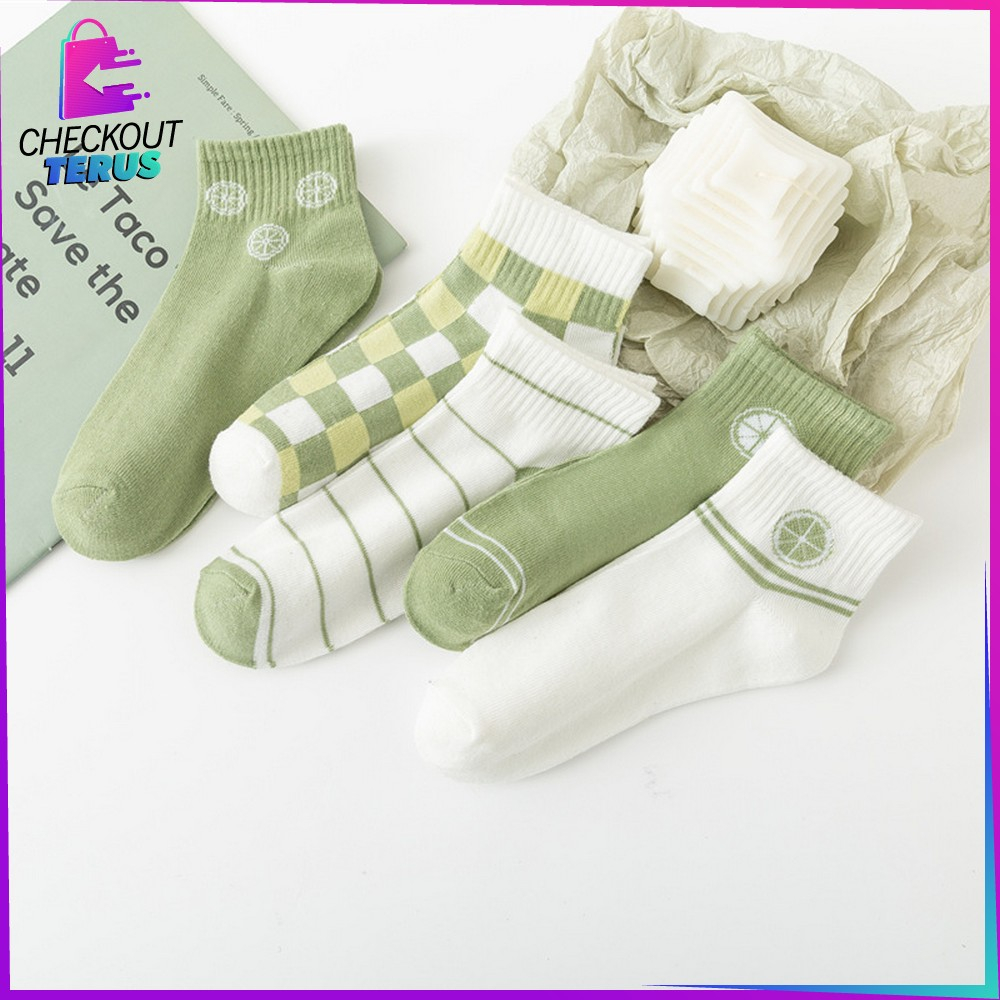 CT P569 Kaus Kaki Pendek Wanita Motif Lemon Hijau Semata Kaki Ankle Socks Korean Fashion Kaos Kaki Unisex Import