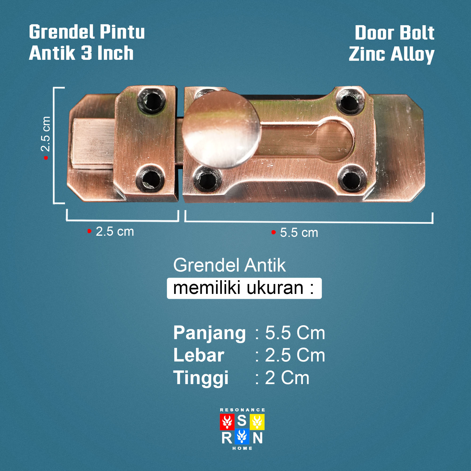 Grendel Antik 3 Inch / Vintage Door Bolt RESONANCE HOME