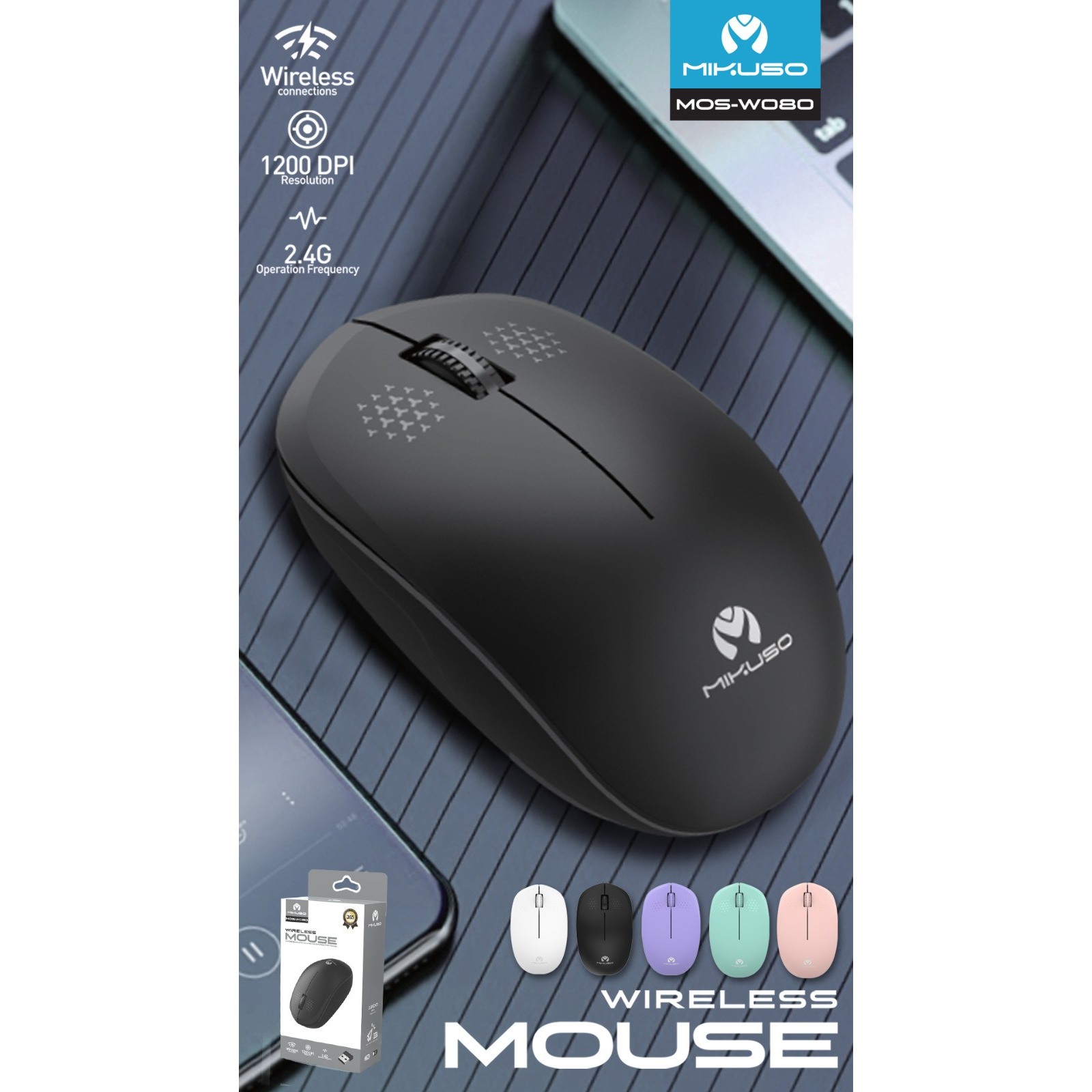 Mouse Wireless Mikuso MOS-W080 2.4G 1200DPI