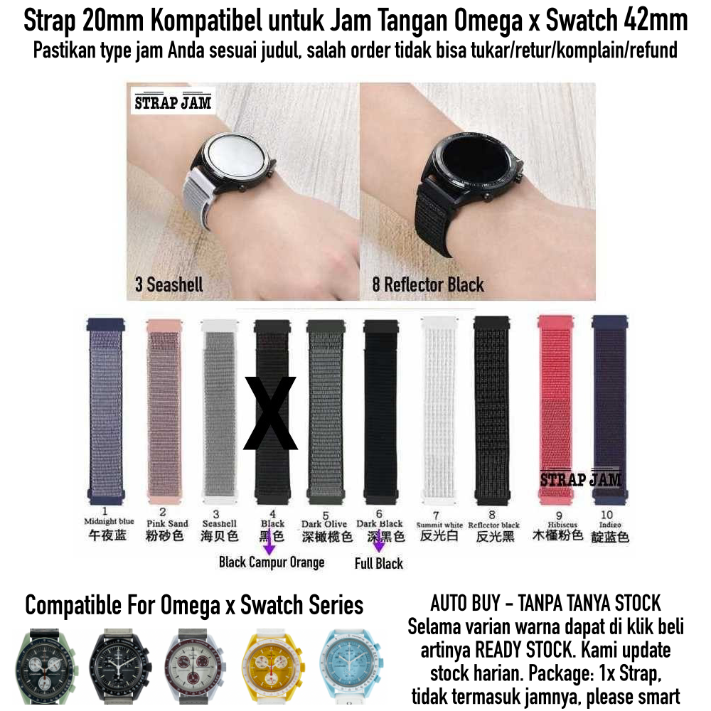 Sport Loop Strap 20mm Omega X Swatch 42mm - Tali Jam Tangan Velcro Quick Release