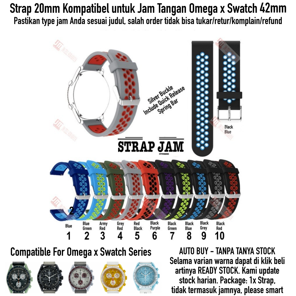 NSB Tali Jam 20mm Strap Omega X Swatch 42mm - Rubber Sporty Silikon