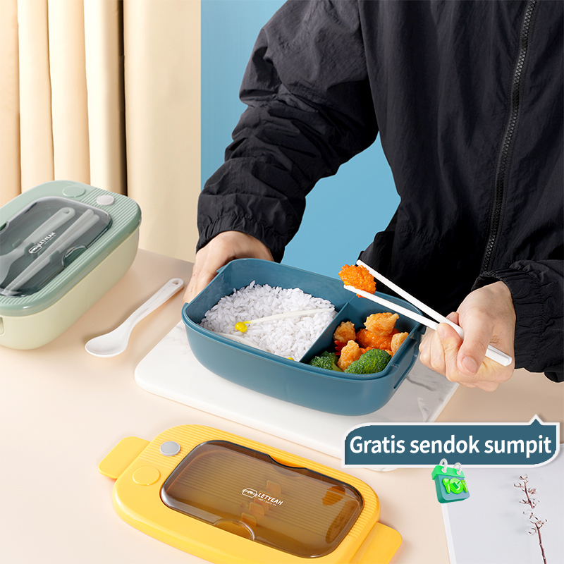 Letyeah &amp; Anantagt Lunch Box Kotak Bekal Anti Tumpah 2 Sekat Free Sendok Garpu Tempat Makan BPA Free Portable