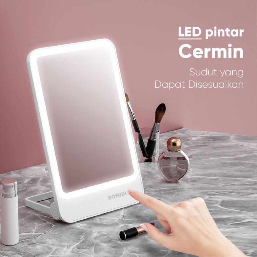 BOMIDI R1 Cermin Rias Makeup Mirror LED Kecil Lighting USB Charging Touch Aesthetic Dimmer Switch 3 Brightness Level Soft Light Rechargeable