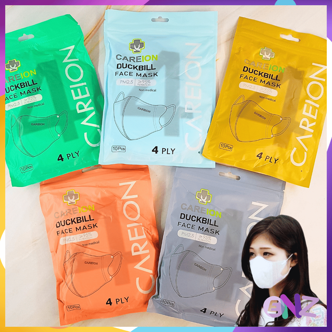 ENZ ® Masker Duckbill CAREION 4Ply Putih Hitam Warna Duckbill 4 Ply isi 10pcs Earloop Mask Kemenkes 1060