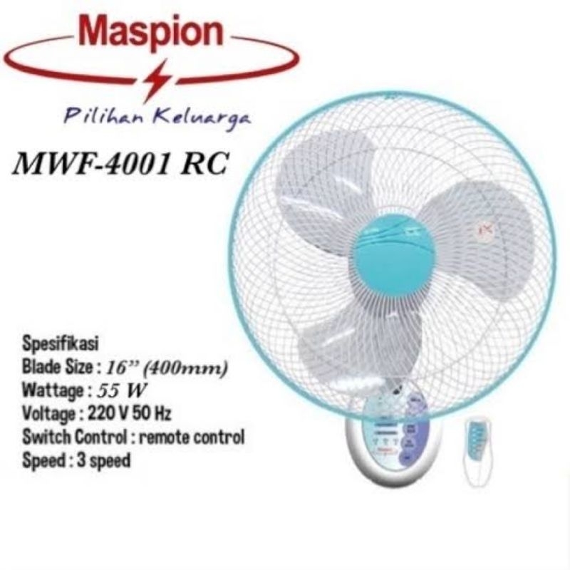 Kipas angin dinding Maspion Mwf-4001 RC + Remote Wallfan Maspion Remot