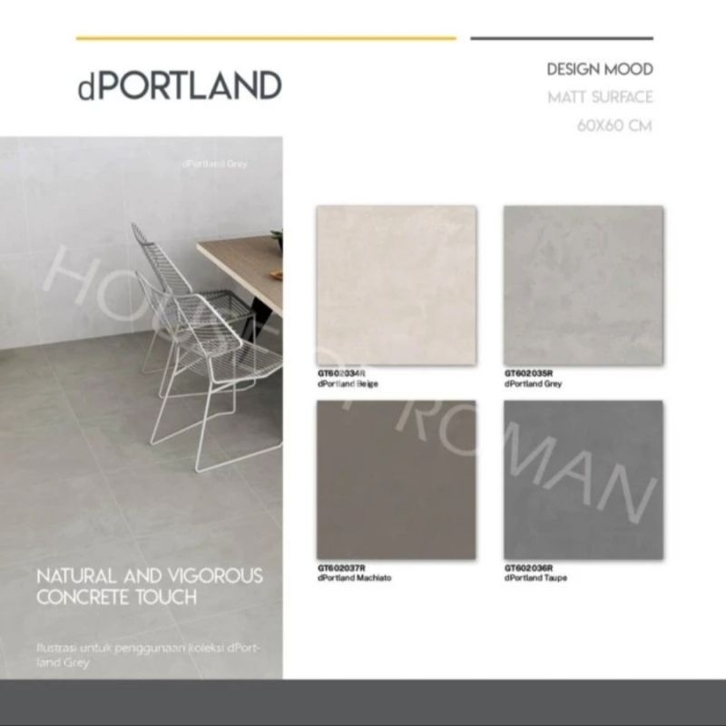 Roman Granit 60x60 dPortland Series (Design Mood) / Granit Lantai Abu-Abu Semen / Lantai Granit Moti