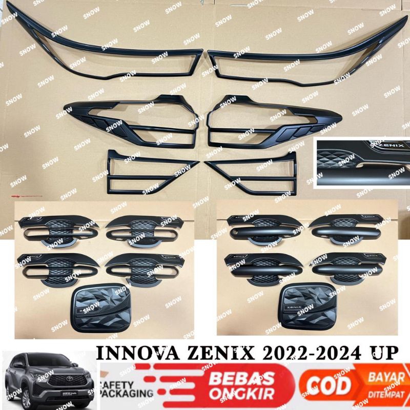 Paket Garnish Lampu Depan Belakang Outer Handle Tank Cover Innova Zenix Tipe G V Q 2022 2023 2024 Full Hitam Carbon