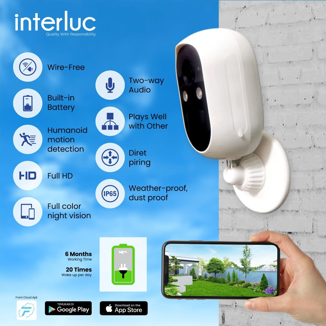 Cctv interluc 4MP portable battery waterproof wireless Cam