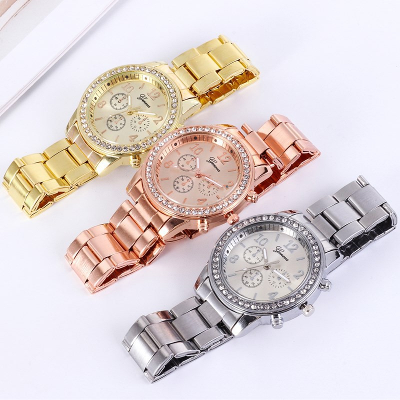 【Kotak gratis】Jam Geneva Wanita Analog Diamond Fashion Casual Lady Wrist Watch Import