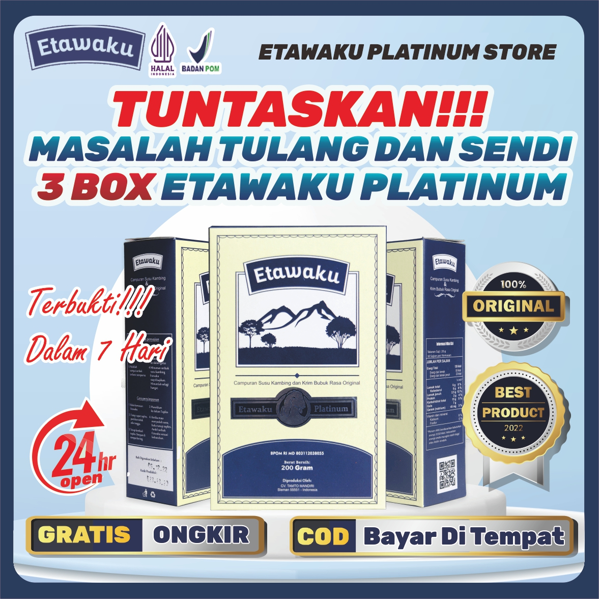 

3 BOX ETAWAKU PLATINUM - SUSUS ASLI 100% ETAWA MURNI TUNTASKAN MASALAH NYERI SENDI, NYERI LUTUT, NYERI PINGGANG, NYERI PUNGGUNG,