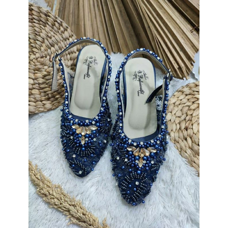 Sepatu wedding Cantik mewah Novaria Navy 5cm tahu