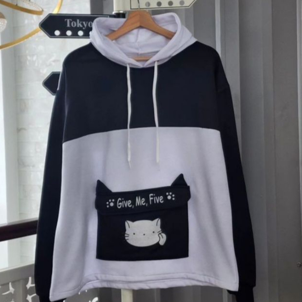 Hoodie Giive Me Five Outher Wanita Remaja Dewasa Simple Lucu