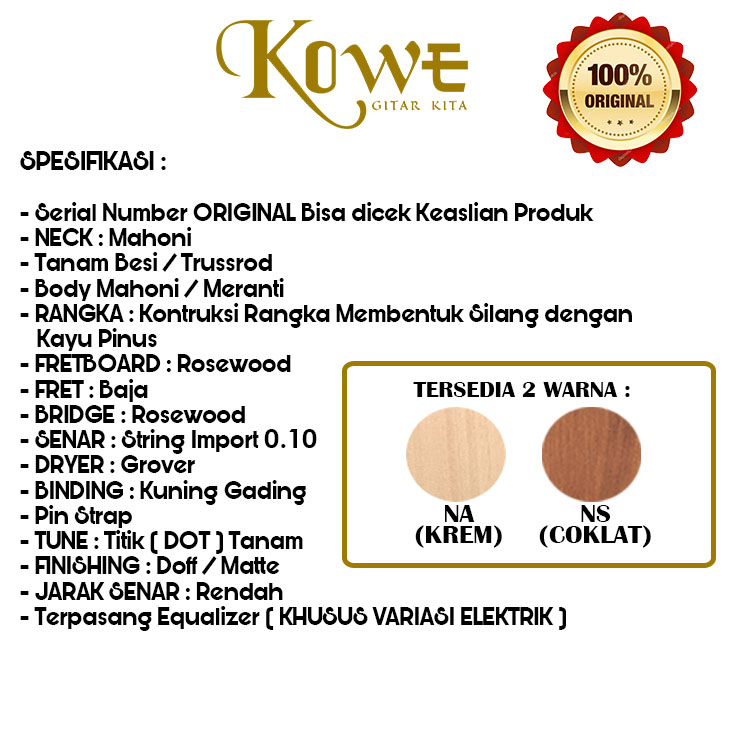 Gitar Akustik Elektrik merk KOWE Seri NR-51 Ukuran 3/4 ORIGINAL