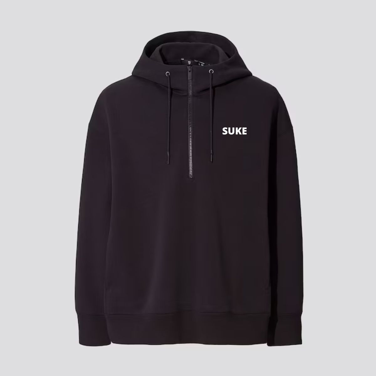 Sweat Half-zip Pullover Hoodie Hitam Suke | Hoodie Zipper Kerah | Sweater Hitam | Jaket Pria Murah Terbaru | Jaket Hodie Fleece Tebal